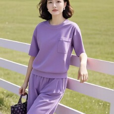 批发休闲纯色运动服套装女2026夏季新款时尚韩版妈妈显瘦气质两件套