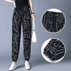 批发冰丝休闲裤女薄款2025夏季新款<b class='q'>雪纺</b>束脚九分<b class='q'>哈伦裤</b>速干宽松阔腿裤