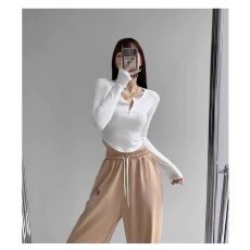 批发韩国东大门时尚超火长袖t恤女秋季半开领色打底衫修身短款上衣潮