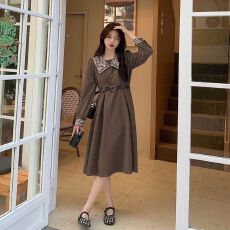 批发捻丝乱麻】超火法式复古长袖<b class='q'>连衣裙</b>女秋季新款赫本风收腰气质长裙