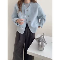 批发2025年小香风马卡龙色系<b class='q'>羊绒</b><b class='q'>大衣</b>女短款气质韩版圆领羊毛外套