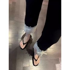 批发【捻丝+<b class='q'>九分</b>裤】白色花边直筒裤女松紧腰弹力打底铅笔裤<b class='q'>九分</b>裤