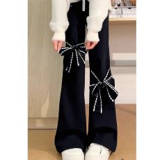 批发【捻丝】蝴蝶结微喇叭裤女设计感显瘦长裤夏季穿搭休闲别致休闲裤