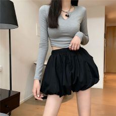 批发时尚超火阔腿灯笼裤休闲<b class='q'>裤子</b>新款设计感高腰花苞裙裤女百搭黑短裙