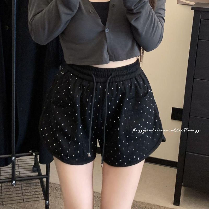 250그램 남자 바 면 작은 대중 핫픽스 핫 바지 여성 캐주얼 바지 여름 하이웨이스트 루즈핏 와이드 레그 팬츠 운동 짧은 바지 트렌디