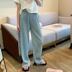 批发原宿风小清新格子阔腿裤女2026年夏季新款ins风高腰宽松显瘦长裤