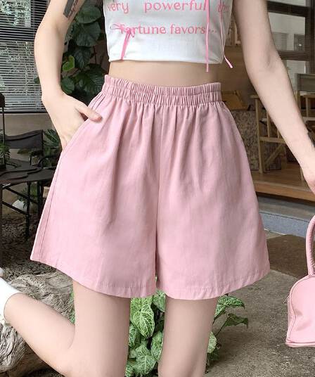 반바지 여성 단색 워크웨어 캐주얼 3 점 바지 여름 얇은 스타일 다용도 루즈핏 와이드 레그 팬츠 몸매 가꾸기 슬림해 보이는 바지 트렌디