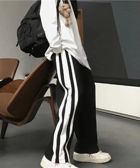 이른 가을 새로운 세로 줄무늬 vibe 바람 바지 중학생 캐주얼 작은 대중 운동 높음 거리 바람 운동 바지 와이드 레그 팬츠