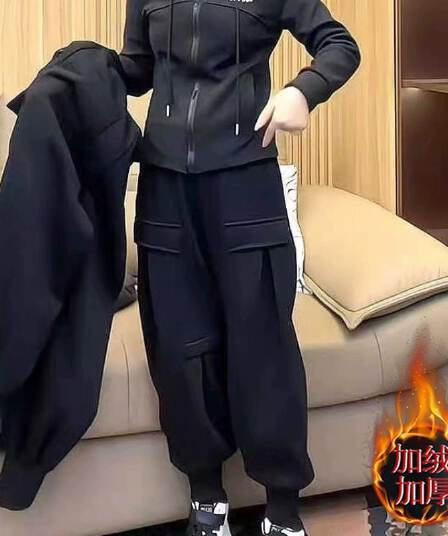 후아 면 복잡한 은 여우 플러시 보온 워크웨어 웨이 바지 아이들 2026 가을 겨울철 하렘 바지 털이 있고 두꺼운 캐주얼 바지