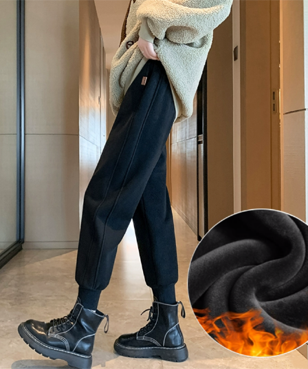 복합 진짜 슈퍼 가을 겨울철 여자 허리밴드 조거 바지 운동 바지 검정색 새로운 캐주얼 바지 웨이 바지
