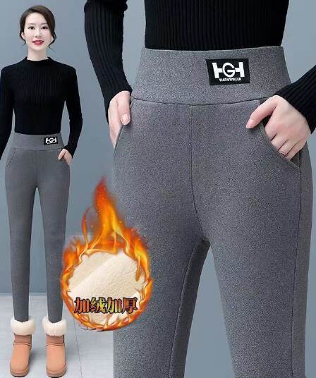 복합 북극 플러시 가을 겨울철 털이 있고 두꺼운 레깅스 여성 외출용 높은 허리 바지 따뜻한 바지 방한 바지