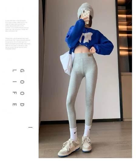 우유 실크 복합 진짜 슈퍼 만나는 캐시미어 바지 여성 가을 겨울 털이 있고 두꺼운 회색 하이웨이스트 신축성 보온 롱 바지