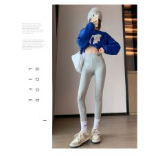 批发牛奶丝复合真超 打底绒裤女秋冬加绒加厚灰色<b class='q'>高腰</b>弹力保暖秋裤