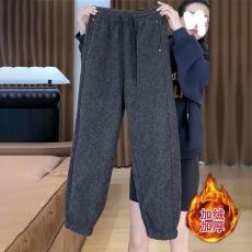 批发运动休闲<b class='q'>哈伦裤</b>女2026春秋新款胖mm宽松大码加绒加厚显瘦束脚卫裤