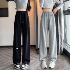 批发灰色运动裤女2026新款春秋夏季小个子休闲直筒显瘦阔腿裤束脚卫裤