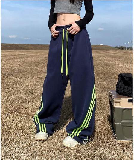 순수한 후아 면 복합 슈퍼 부드러운 빅 사이즈 아메리칸 레트로 디자인 센스 3개 바 웨이 바지 여성 운동 루즈핏 긴 바지