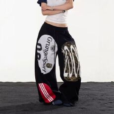 原版贴布绣标解构迷彩贴布廓形弯刀休闲裤男女高街感百搭长裤