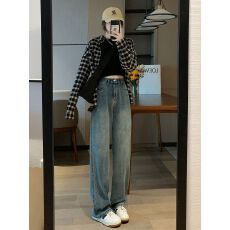 高腰阔腿牛仔裤女春秋新款2026新款显瘦百搭垂感复古直筒拖地裤子