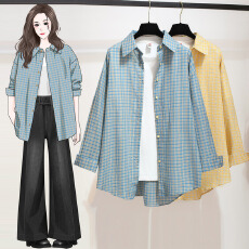 批发新款衬衣胖MM大码女装格子衬衣春装长袖