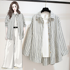 批发春装新款纯棉提花条纹衬衫宽松显瘦衬衣抗皱上衣开衫宽松长袖翻领