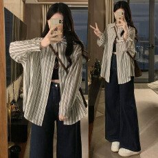 批发慵懒风格子长袖<b class='q'>衬衣</b>女新款文艺休闲百搭单排扣<b class='q'>衬衫</b>上衣春装新款