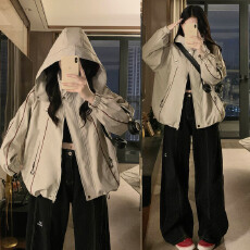 批发春装新品户外冲锋衣夹克外套开衫连帽上衣防水显示宽松休闲连帽