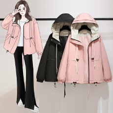 批发明线春装<b class='q'>外套</b>防水连帽冲锋衣女春秋防风防水<b class='q'>外套</b>开衫上衣<b class='q'>长袖</b>胖mm