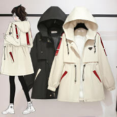 批发春装新款胖MM大码女装开衫连帽减龄宽松显瘦防水冲锋衣风衣外套