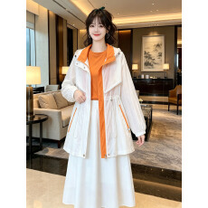 批发夏装<b class='q'>新款</b>防晒衣连帽撞色大码宽松时尚上衣长袖遮阳防晒中长款抽绳
