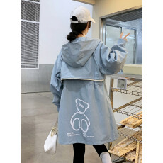 批发大码女装胖妹妹200斤上衣长袖春装风衣春秋装<b class='q'>中长款</b>连帽开衫<b class='q'>外套</b>