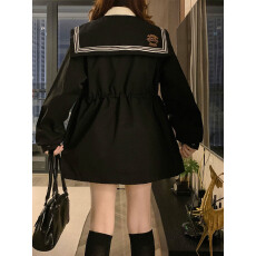 批发秋装新款娃娃领学院风显瘦上衣外套嘻哈风开衫拉链抽绳时尚长袖