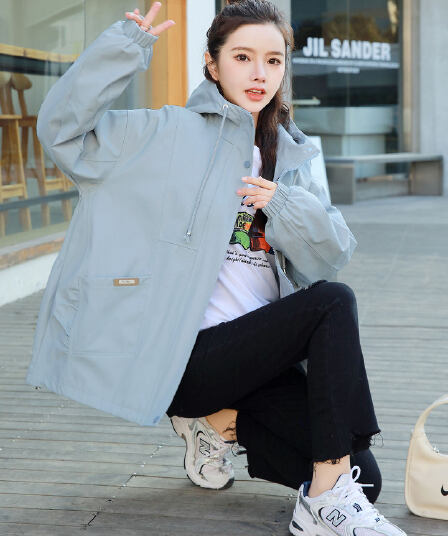 가을 의상 긴팔 작은 샤넬 스타일 학생 캐주얼 루즈핏 종류 소매 후드 맨위 짧은 외투 작은 키 가을 학원 스타일