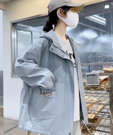 봄 가을 새로운 작은 키 맨위 재킷 캐주얼 단색 학생 루즈핏 가을 어깨 소매 빅 사이즈 패션 후드 바람막이