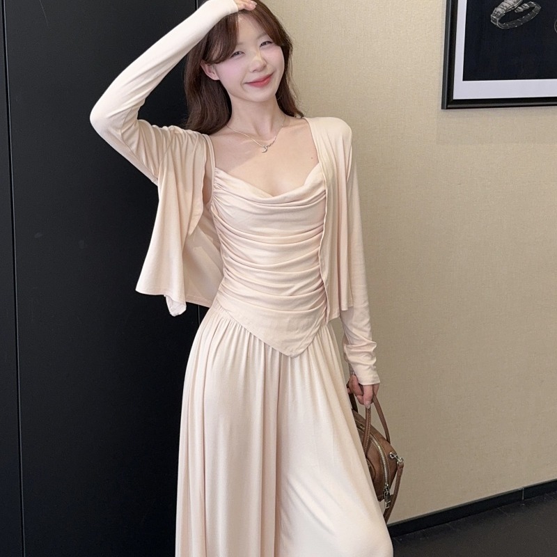 FA36793# 休闲套装女秋季针织吊带开衫阔腿裤松弛穿搭时尚三件套 服裝批發女裝批發服飾貨源