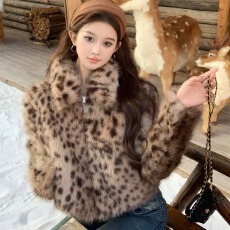 批发实拍实价~ 毛毛外套咖色豹纹环保<b class='q'>皮草</b>外套女冬<b class='q'>短款</b>高级感保暖女
