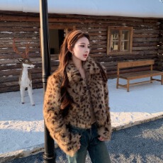 批发实拍实价~ 毛毛<b class='q'>外套</b>咖色豹纹环保皮草<b class='q'>外套</b>女秋冬短款高级感保暖女
