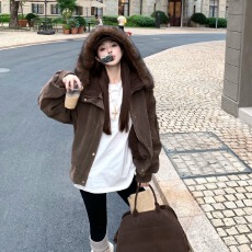 批发实拍实价~ 超厚可拆卸毛领外套女新款宽松休闲高级感百搭夹克<b class='q'>上衣</b>