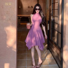 批发实拍实价~ 挂脖圆领无袖<b class='q'>连衣裙</b>收腰包臀纯欲风小众长裙