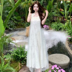 批发实拍实价~ 轻奢感网纱无袖立体花朵连衣裙