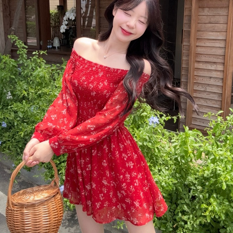 실사 사랑 꽃 증서 달콤함 빨간색 튜브탑 명중 가져 가라. 드레스 허리 수축 슬림해 보이는 치마