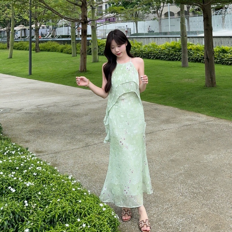 실사 정가 오즈의 마법사 행침 목 슬립 여성 드레스 여름 꽃무늬 인어 꼬리 롱 스커트 섬 착용 가져 가라.