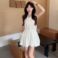 批发实拍实价~ 法式氛围全棉白色V领花边收腰背心<b class='q'>连衣裙</b>