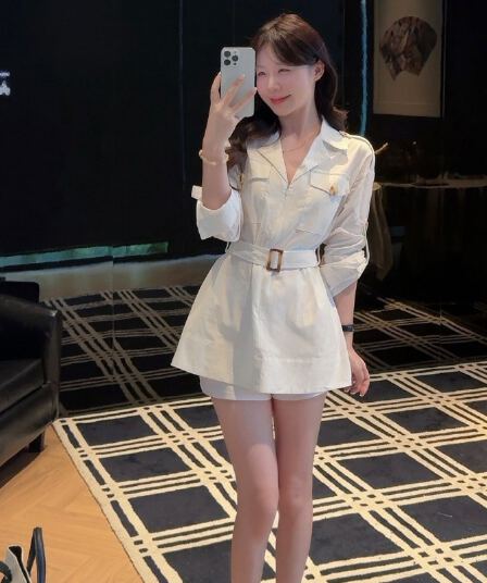 실사 정가 느슨함 센스 오래된 돈 아마 셔츠 드레스 아이들 품격 긴팔 미니 스커트