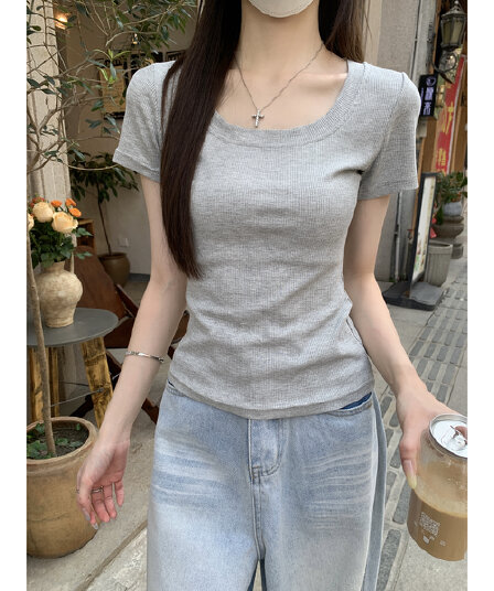 실사 정가 여름 한국 스타일 품격 순수한 욕망 광장 칼라 부드러운 찹쌀 몸매 가꾸기 핫걸 긍정적 인 어깨 슬림해 보이는 반팔 티셔츠 맨위
