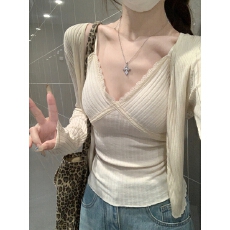 批发实拍实价 春夏韩版纯欲蕾丝拼接交叉v领含胸垫吊带背心<b class='q'>T</b><b class='q'>恤</b>上衣女