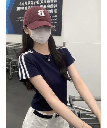 실사 정가 여름 한국 스타일 몸매 가꾸기 삽입 어깨 바 기사 슬림해 보이는 다용도 순면 반팔 티셔츠 맨위 여성