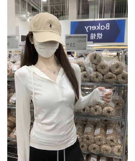 실사 정가 가을 겨울 한국 스타일 품격 몸매 가꾸기 단추 디자인 후드 긴팔 기본 셔츠 티셔츠 맨위