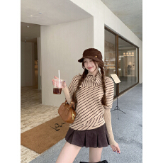 批发实拍实价 秋冬<b class='q'>韩版</b>气质翻领撞色条纹蝙蝠袖设计安迪绒针织衫毛衣