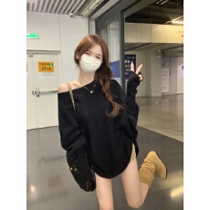 批发实拍实价 秋冬<b class='q'>韩版</b>慵懒宽松一字领露肩蝙蝠袖安迪绒针织衫毛衣女