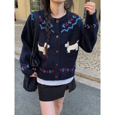 批发实拍实价 秋冬<b class='q'>韩版</b>费尔岛小狗提花圆领软糯加厚毛衣针织开衫外套